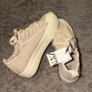 ZARA Women's Beige Canvas High Platform Sneakers SIZE 9 NWT